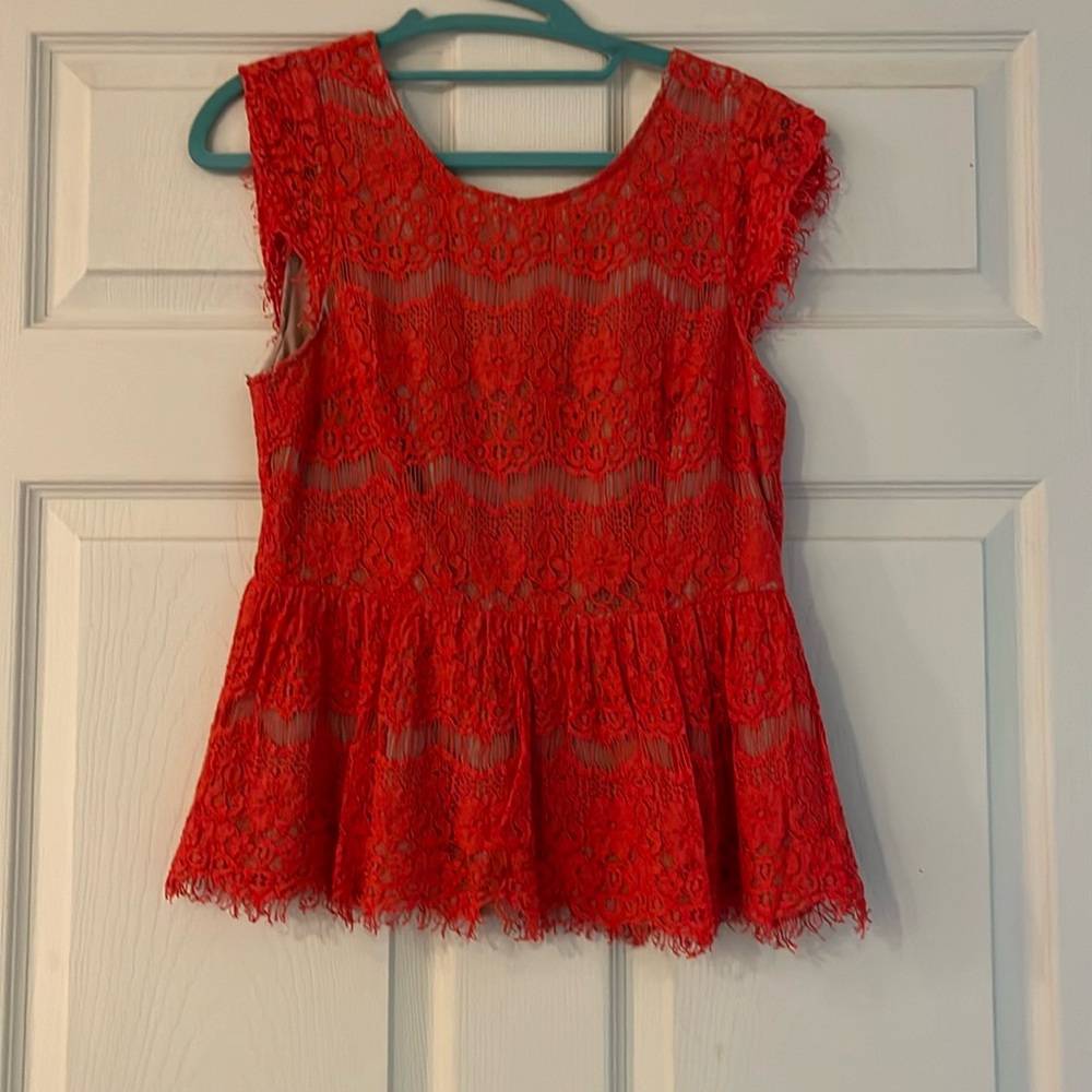 Gorgeous Maeve Easter spring coral peplum lace top xs